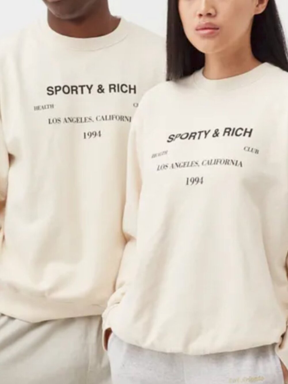Sporty & Rich LA Health Club Embroidered Unisex Sweatshirt in Cream - Picture 2 of 12